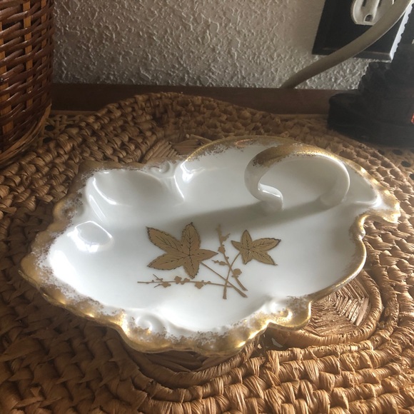 Lefton China Gold Maple Leaf Porcelain Finger Tray #5763 Hand-Painted - Picture 3 of 12